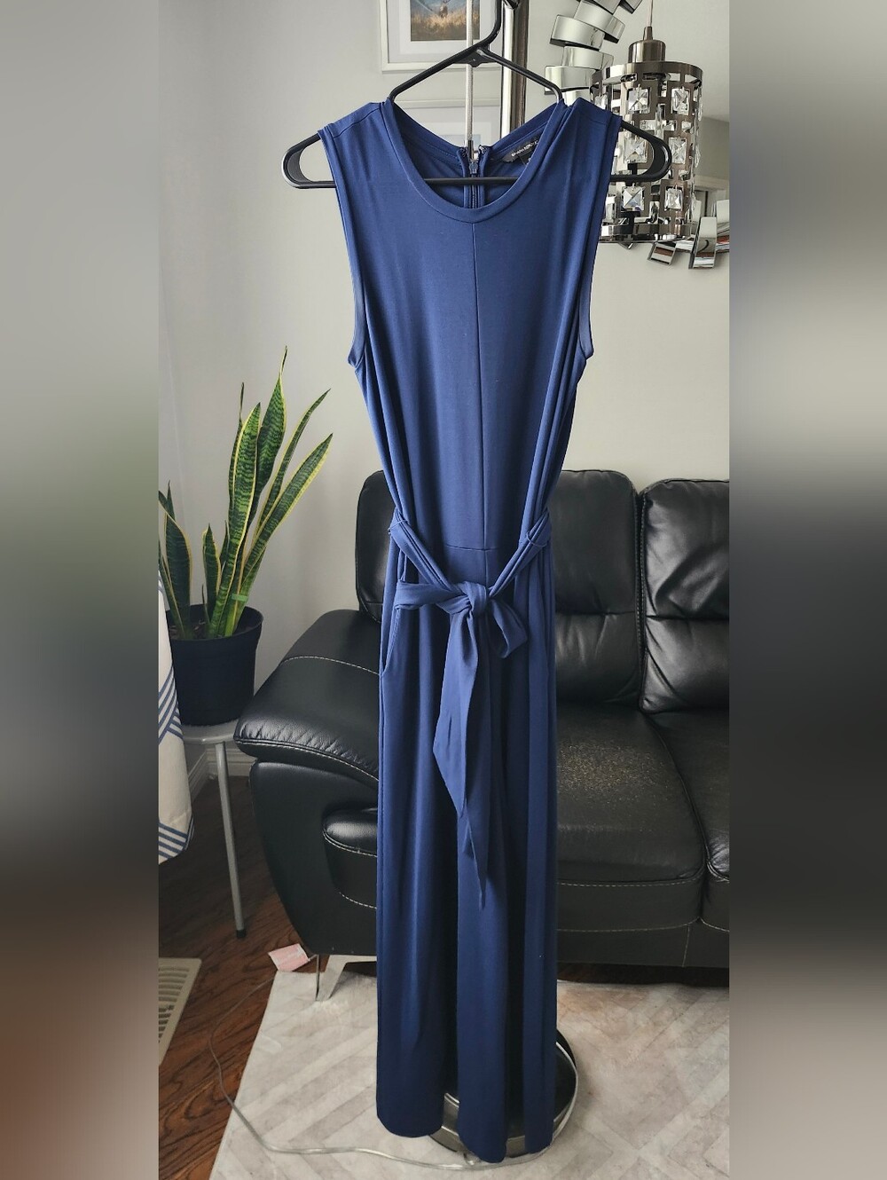 Banana Republic Navy Sleeveless Tie-Waist Wide Leg Jumpsuit